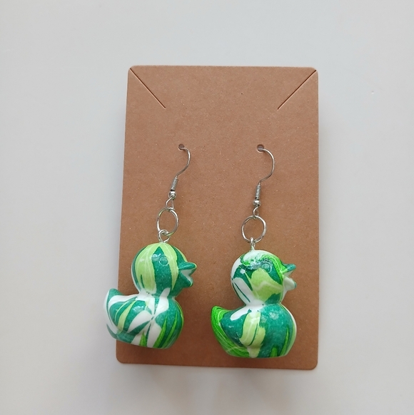 Fashion Jewelry Green Duck Earrings - Picture 2 of 3